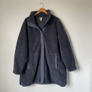 L.L. Bean Bean's Sherpa Fleece Coat Jacket Navy Blue Snap Closure Women's 3X